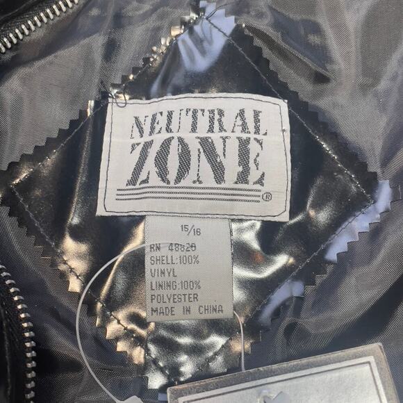 Vintage 90s Vinyl PVC Wet Look Goth Zip Front Black Mini Dress Size 16 NWT - Picture 5 of 15